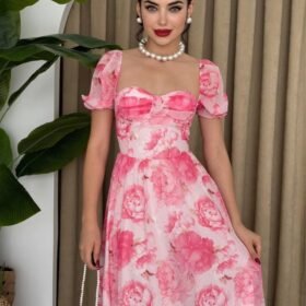 ŞİFON KUMAŞ DİJİTAL DESEN BASKILI ELBİSE