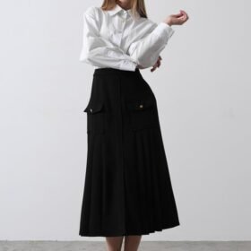 Pileli Kontrast Gömlek Elbise - Beyaz