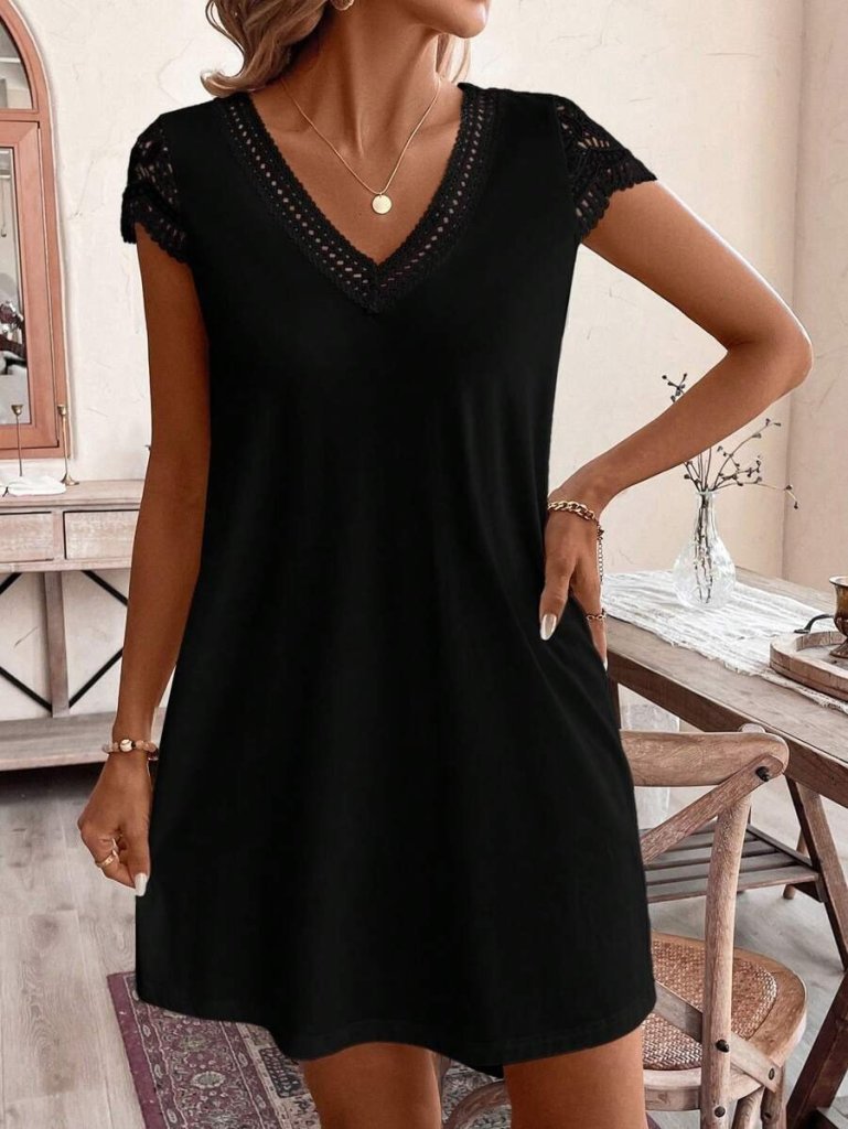 Kadın Kısa Kollu V Yakalı Viskon Elbise - Görsel 2