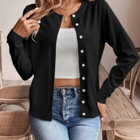 Kadın Uzun Kollu önden Düğmeli Triko Ceket