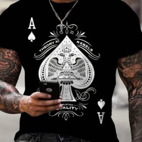 Erkekkısa Kollu Yuvarlak Yaka Desenli Viskon T-shirt