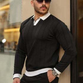 Erkek Renkli Yaka Manşet Uzun Kollu Triko