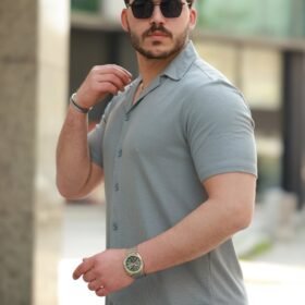 Erkek Apaç Yaka örme Kumaş Kısa Kollu Gömlek