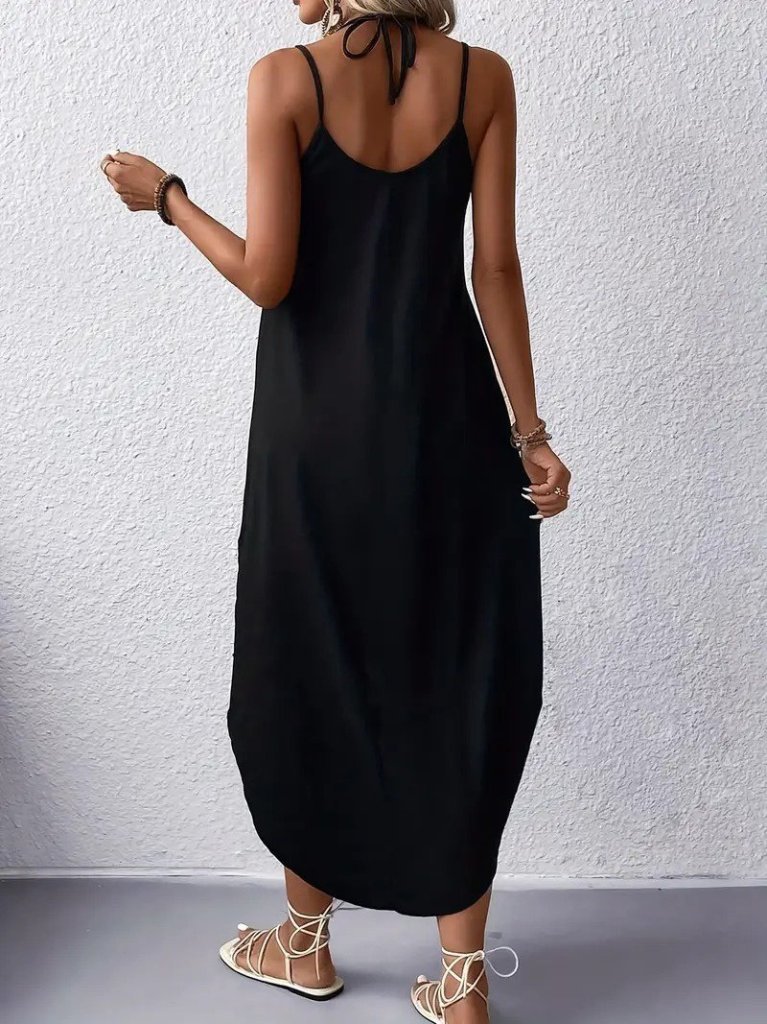 Kadın Askılı V Yakalı Desenli Uzun Viskon Elbise - Görsel 2