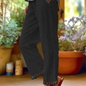 Kadın Beli Lastikli Bağcıklı Cep Ve Pantolon Ucu Güpür Detaylı Pantolon