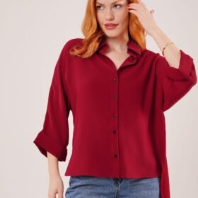 Yarasa Kol Rahat Kalıp Bordo Gömlek