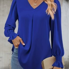 Kadın Uzun Kollu V Yakalı Salaş Ithal Krep Bluz