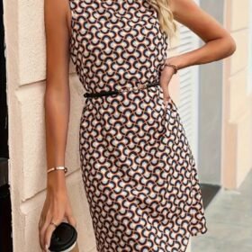 Kadın Balıkçı Yaka Kolsuz Desenli Dalgıç Elbise