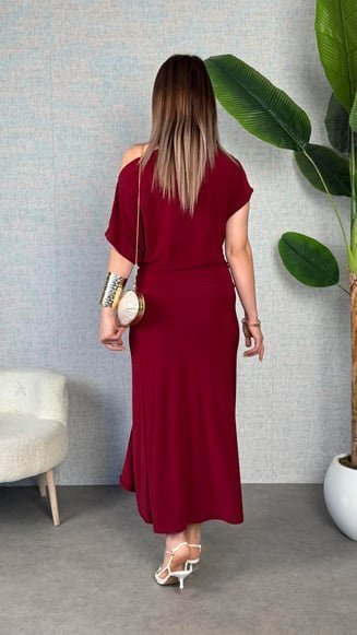 Kadın Kısa Kollu Tek Omuzdan Açık Beli Lastikli Sandy Maxi Elbise - Görsel 4