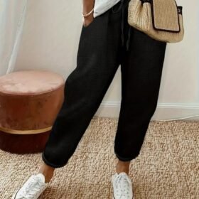 Kadın Yüksek Bel Lastikli Belde Bağcık Detaylı Aerobin Pantolon