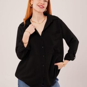 Salaş Kesim Cepli Siyah Gömlek