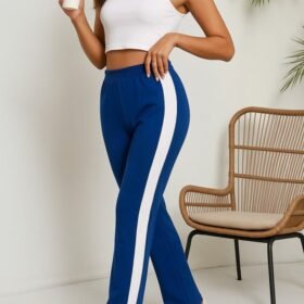 Kadın Yüksek Bel Yan şerit Detaylı Yırtmaçlı Viskon Iki Iplik Pantolon