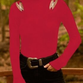 Kadın Uzun Kollu Omuz Dekolte Ve Aksesuar Detay Viskon Bluz