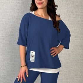 Kadın Kısa Kollu Omuzlardan Açık Yarasa Kollu Bürümcük Bluz Ve Pantolon Ve Viskon Atlet