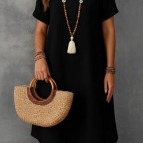 Kadın Kısa Kollu Kayık Yaka Bürümcük Elbise