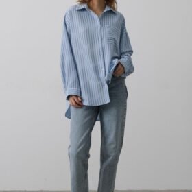 Çizgili Tek Cep Gömlek - Bebe Mavisi