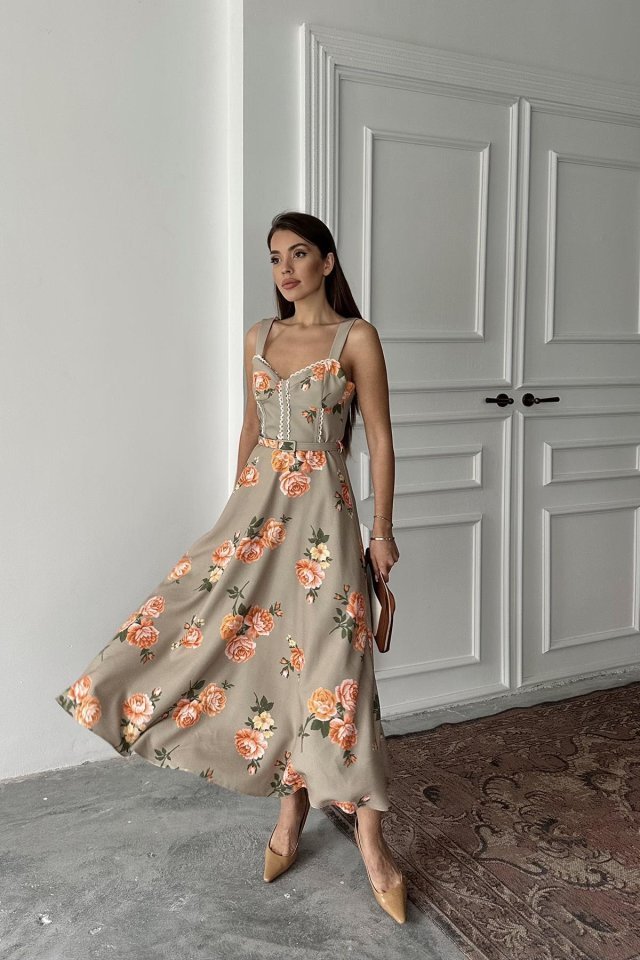 Haki İnce Kemer Detaylı Elbise - Görsel 4