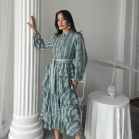 Mint Uzun Volanlı Elbise