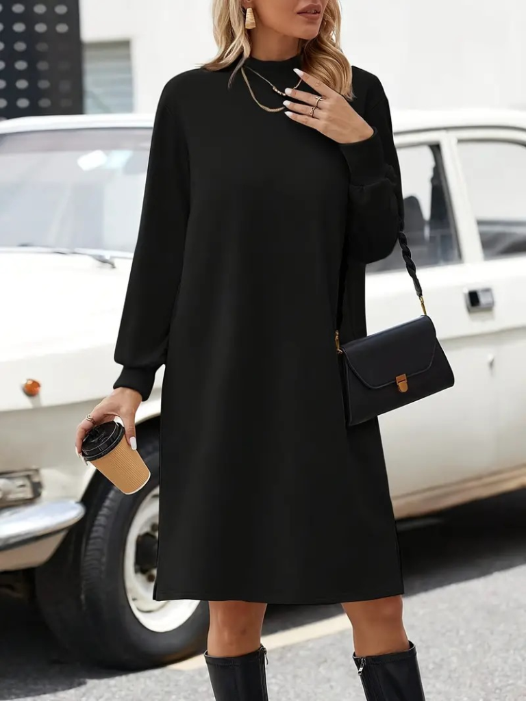 Kadın Uzun Kollu Balıkçı Yaka Kısa şardonlu Dalgıç Elbise - Görsel 4