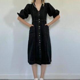 Siyah Balon Kol Kot Elbise