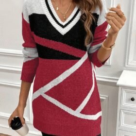 Kadın Uzun Kollu V Yakalı Kısa Triko Elbise