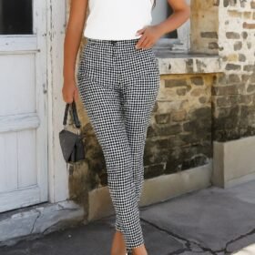 Kadın Yüksek Bel Desenli Dalgıç Pantolon