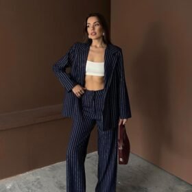 Lacivert Çizgili Ceket Ve Pantolon Takım