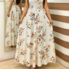 Kadın Kısa Kollu Bisiklet Yaka Puantiyeli Maksi örme Krep Elbise