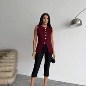 GOLD DÜĞME DETAYLI YELEK - Bordo