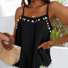 Kadın Ip Askılı Püskül Detaylı Sandy Bluz