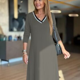 Kadın Uzun Kollu V Yakalı Midi çağla Yeşili Modal Elbise