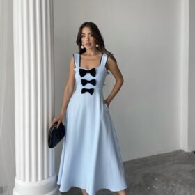 Bebe Mavi Fiyonk Garnili Dantelli Elbise