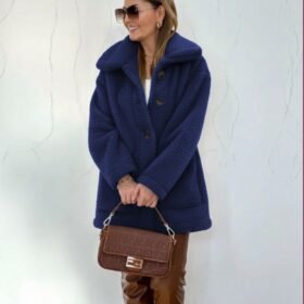 Kadın Uzun Kollu Yakalı önden Düğmeli Welsoft Kaban