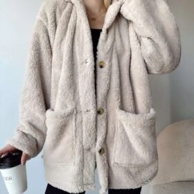 Kadın Uzun Kollu Cep Ve Düğme Detay Wellsof Kumaş Kaban