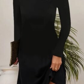 Kadın Uzun Kollu Dantel Yaka Ithal Krep Mini Elbise