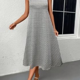 Kadın Bisiklet Yaka Desenli Sandy Midi Elbise