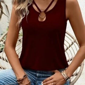 Kadın Askılı Yaka şerit Halka Detaylı Viskon Bluz