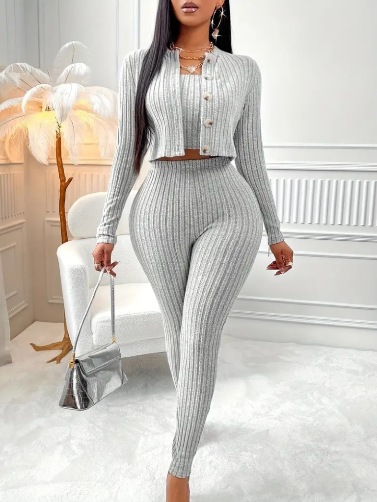 Kadın Uzun Kollu Straplez şardonlu Kaşkorse Bluz önü Düğmeli Ceket Ve Tayt Pantolonlu üçlü Takım - Görsel 2