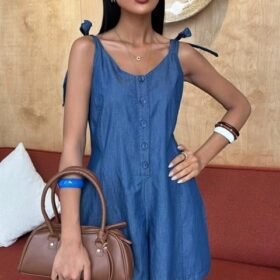 Tensel Denim Kumaşlı Mini Tulum 1363