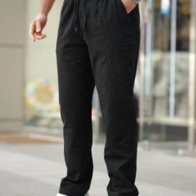 Erkek Beli Lastikli Keten Rahat Pantolon