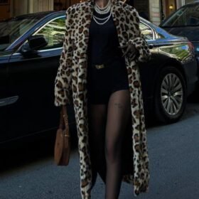 Leopar Desenli İçi Astarlı Peluş Kaban 7065