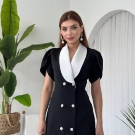 Reta Düğme Detaylı Elbise