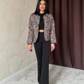 Leopar Leopar Desenli Kapitone Ceket