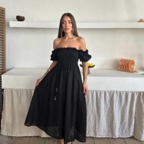 Siyah Gipeli Brode Elbise