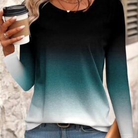 Kadın Uzun Kollu Bisiklet Yaka Desenli Süprem Bluz