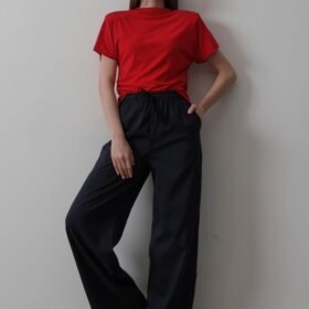 Beli Lastikli Bol Paça Pantolon - Lacivert