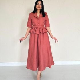 Moccah İnce Kemerli Fırfırlı Ceket Ve Büzgülü Etek Takım