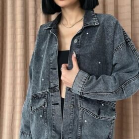 Siyah Taşlı Kot Ceket