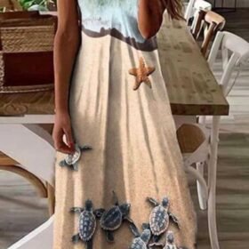 Kadın Süprem Kumaş Dijital Baskılı Askılı Elbise