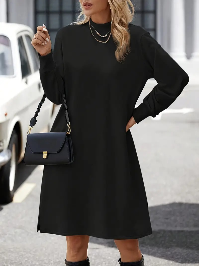 Kadın Uzun Kollu Balıkçı Yaka Kısa şardonlu Dalgıç Elbise - Görsel 3